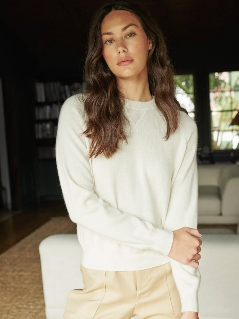 Ivory Mongolian Shrunken Cashmere Sweatshirt Quince